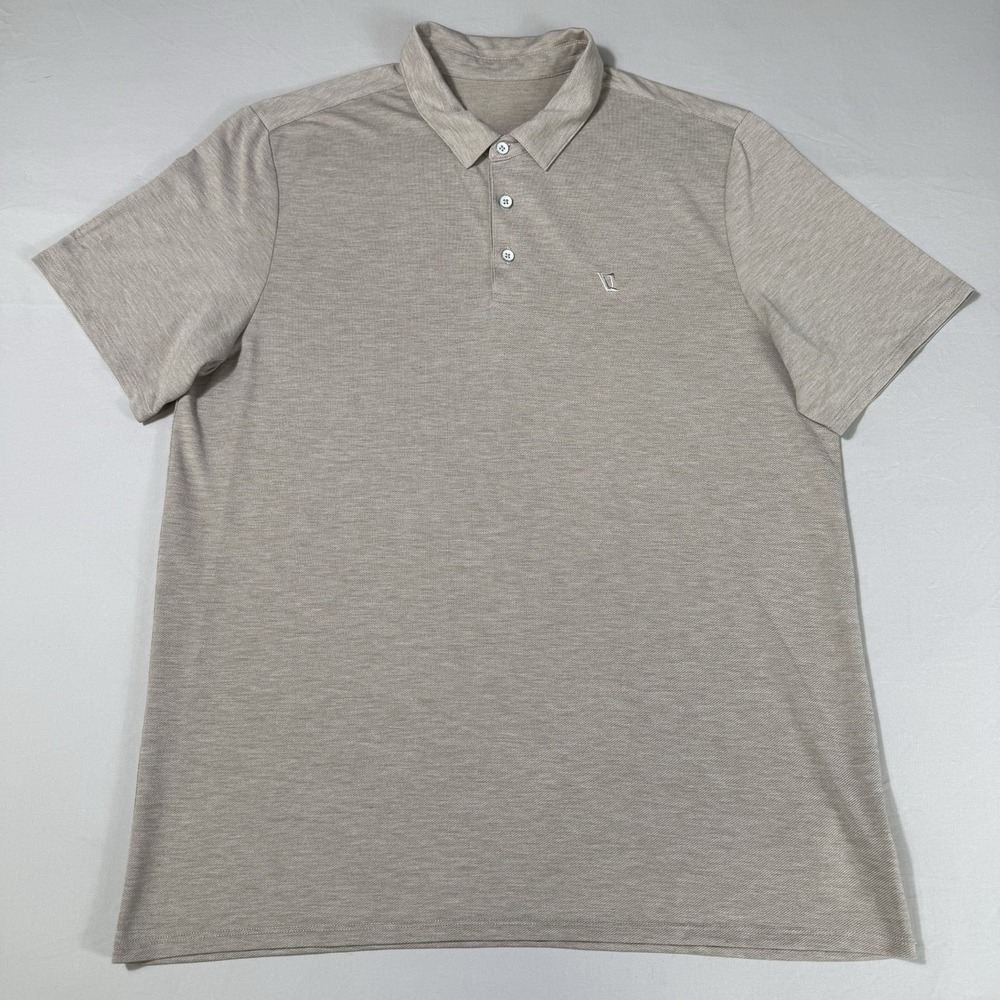 Vuori Knit Twill Polo Shirt Mens L Cream Sage Short Sleeve Athletic Stretch Golf